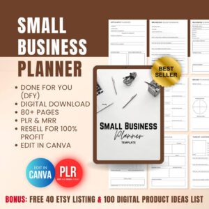 Small Business Planner for Women — Digital Download | 80+ Pages | Editable Canva Template | PLR & MRR Resell Rights