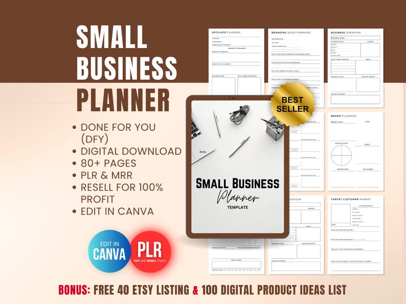 Small Business Planner for Women — Digital Download | 80+ Pages | Editable Canva Template | PLR & MRR Resell Rights
